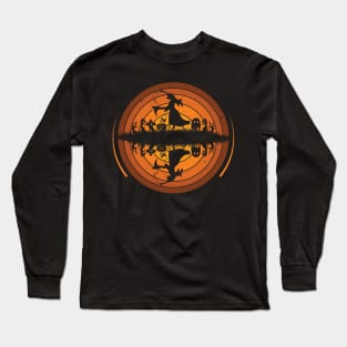 Silhouettes of Crazy Witch in Halloween Night Long Sleeve T-Shirt